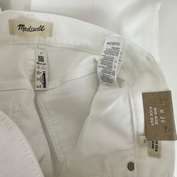 Madewell Kick Out Crop Jeans Pure White Stretch Mid Rise Flare NI961 US 26 NWT - Picture 11 of 13